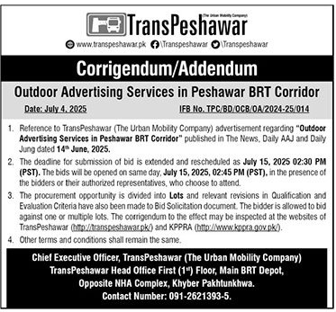 TransPeshawar Tender Notice
